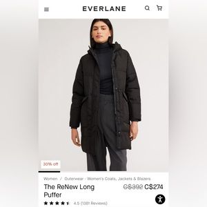 Everlane Renew Long Puffer Jacket, Navy Blue, Medium